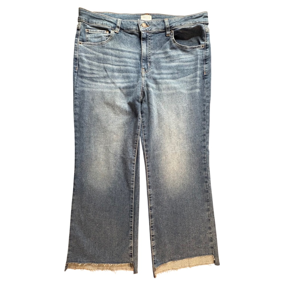 Time and Tru Wide Leg Jeans Womens 16 Blue Excellent Raw Hem Cropped High Rise